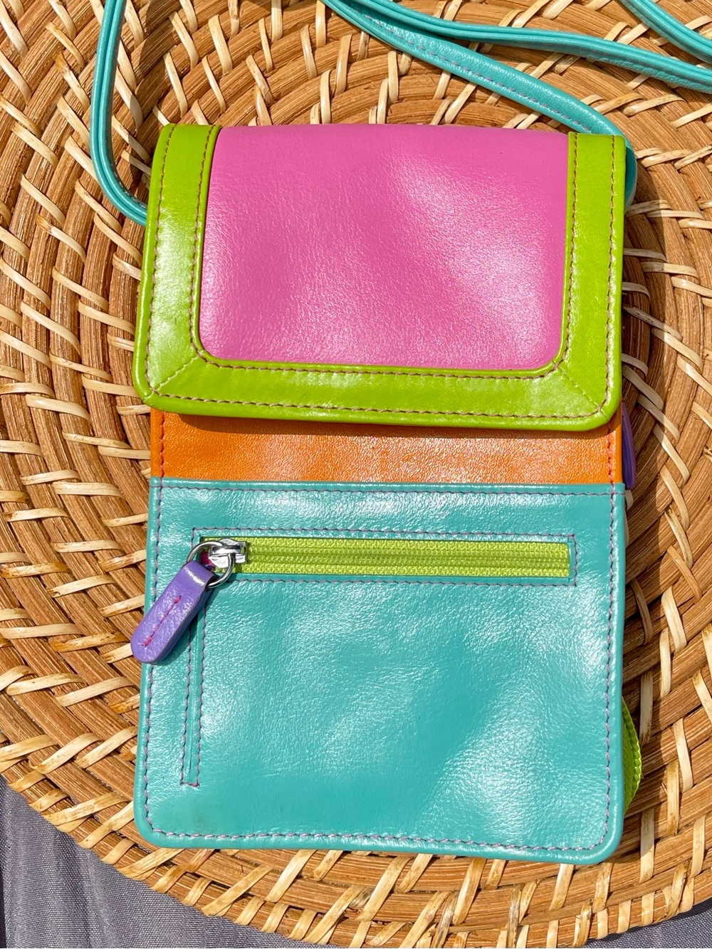 ILI Colorblock RFID blocking crossbody handbag purse organizer leather